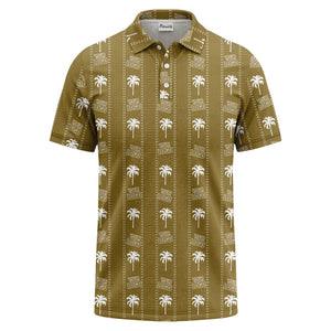 customizable palm trees & logo repeat graphic black white polo shirt