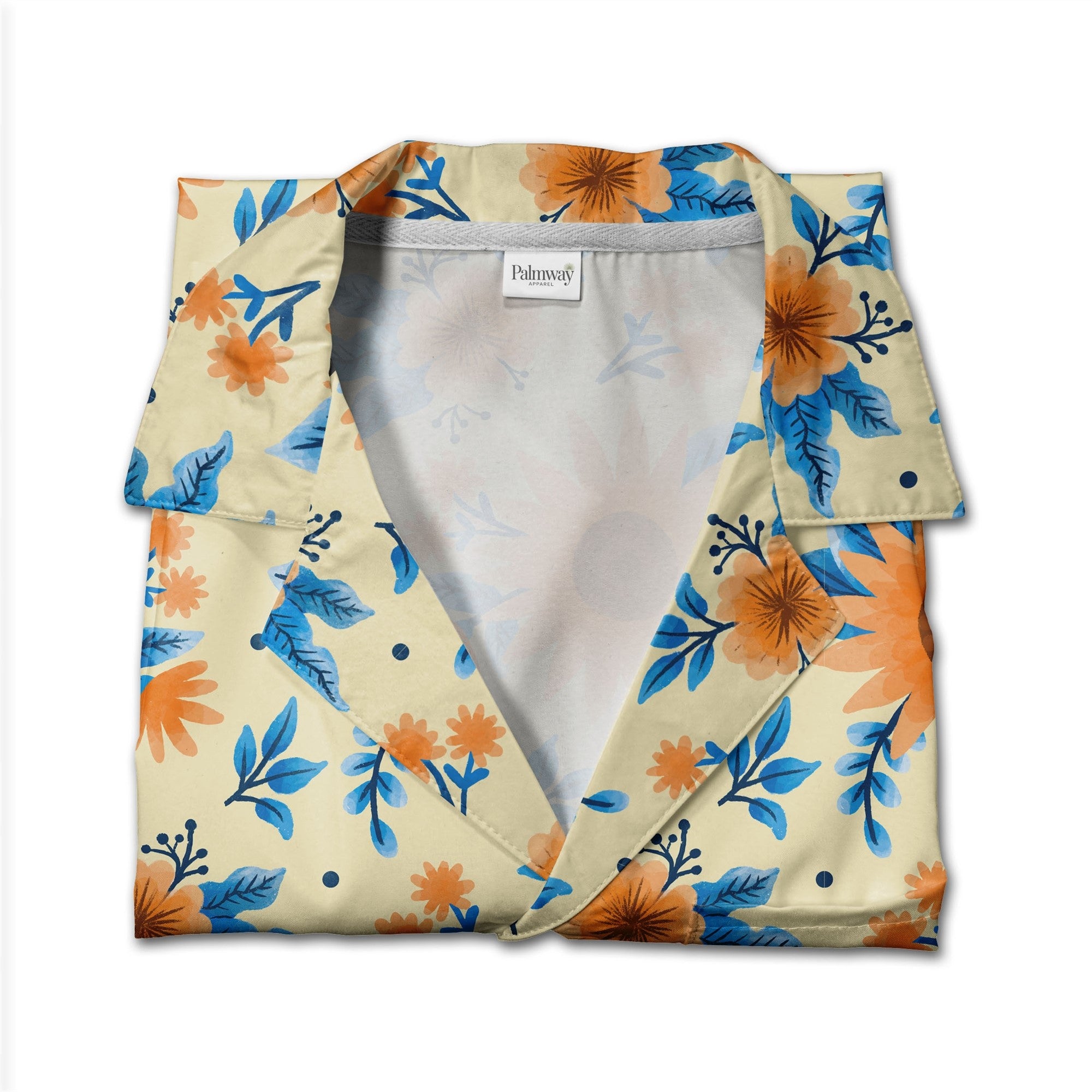 Decorative Orange Sunflower Hawaiian Shirt with Blue Leaves on Yellow