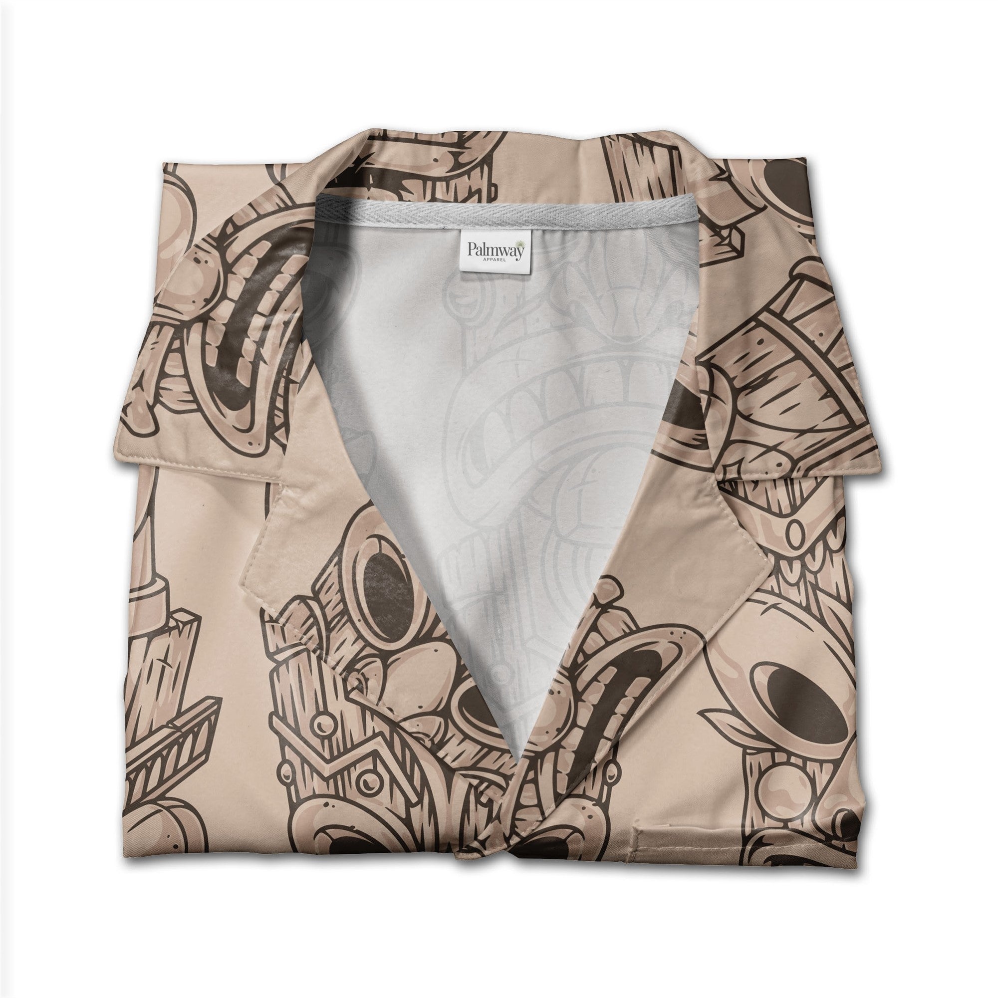 Dense Tiki Mask and Feather Hawaiian Shirt on Deep Teal