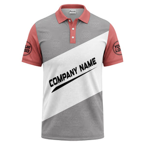 diagonal stripe monogram logo gray white black corporate polo shirt