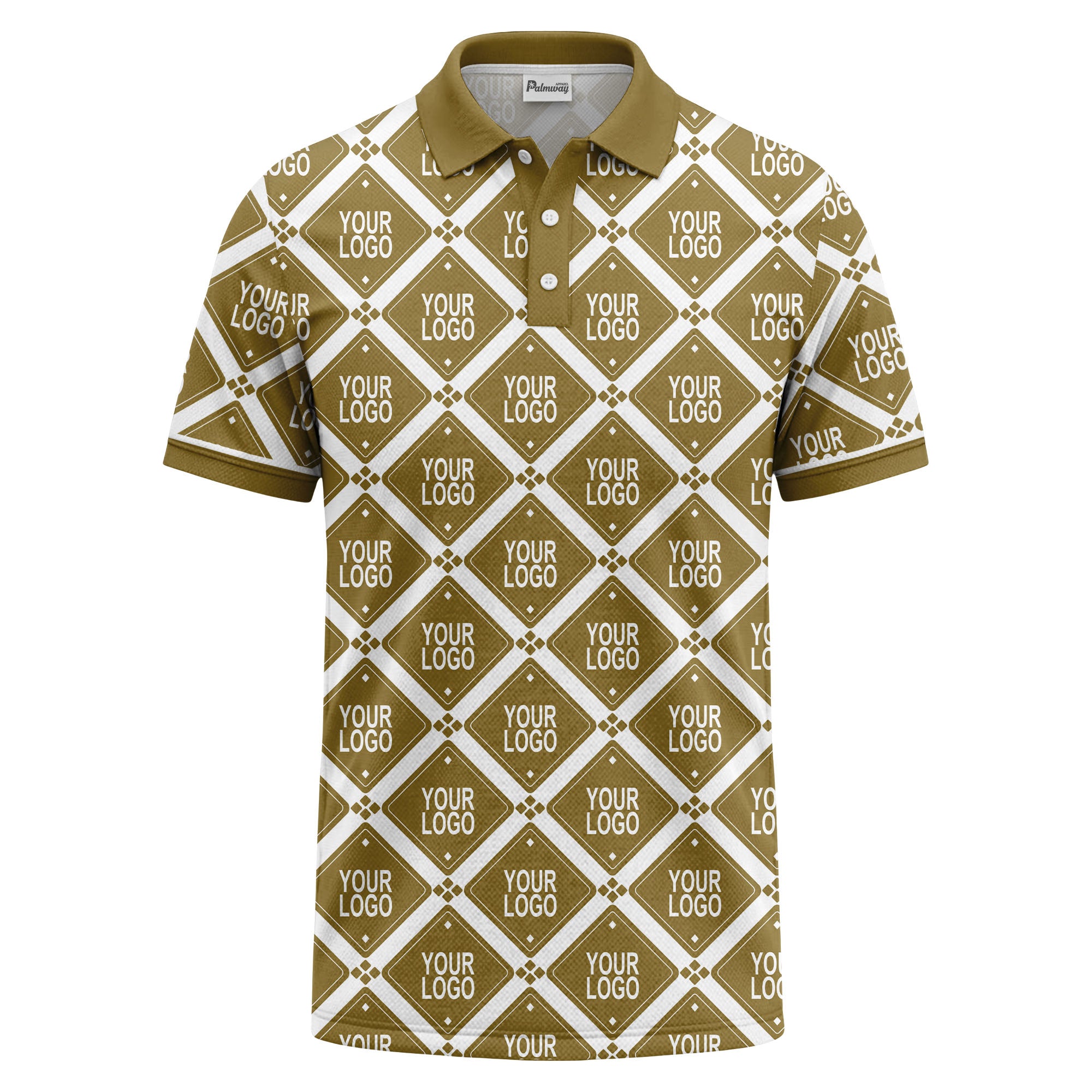 diamond grid logo repeat all over print polo shirt