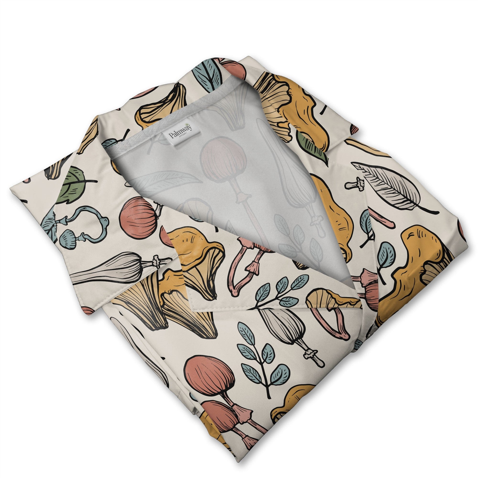 Dusty Rose Botanical Forest Mushroom Hawaiian Shirt Hand Drawn