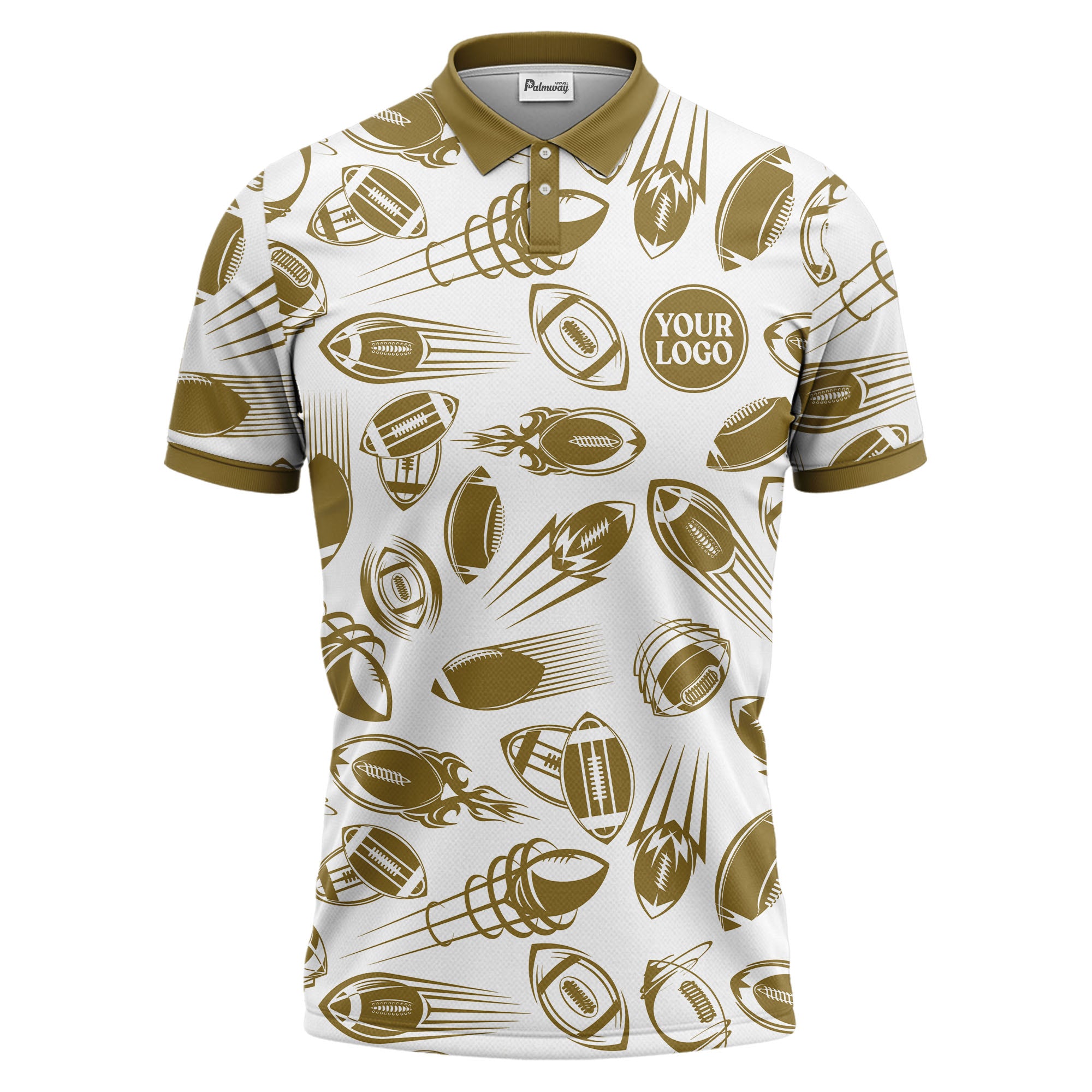 dynamic footballs & speed lines graphic black white sports polo shirt