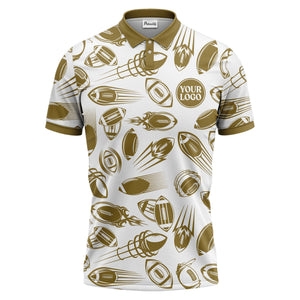 dynamic footballs & speed lines graphic black white sports polo shirt