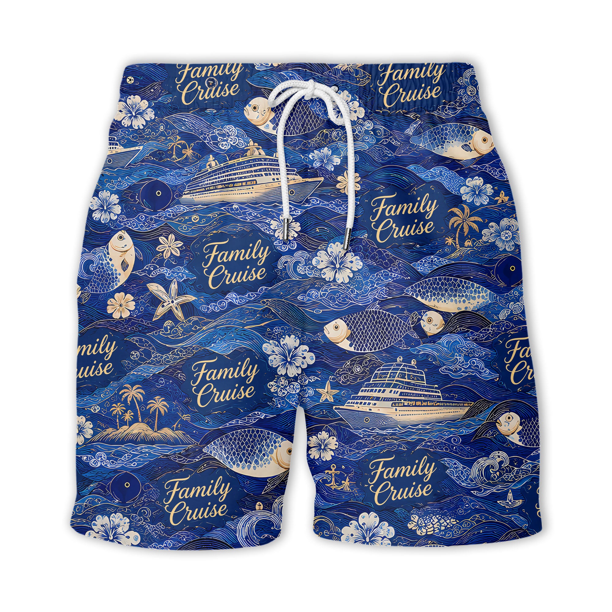 family cruise ships & leaping fish ocean waves hawaiian shirt