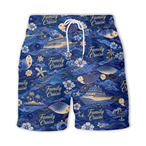family cruise ships & leaping fish ocean waves hawaiian shirt