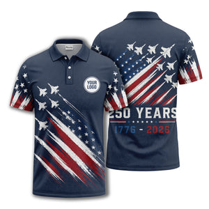 fighter jets & stars diagonal american flag patriotic navy blue polo shirt