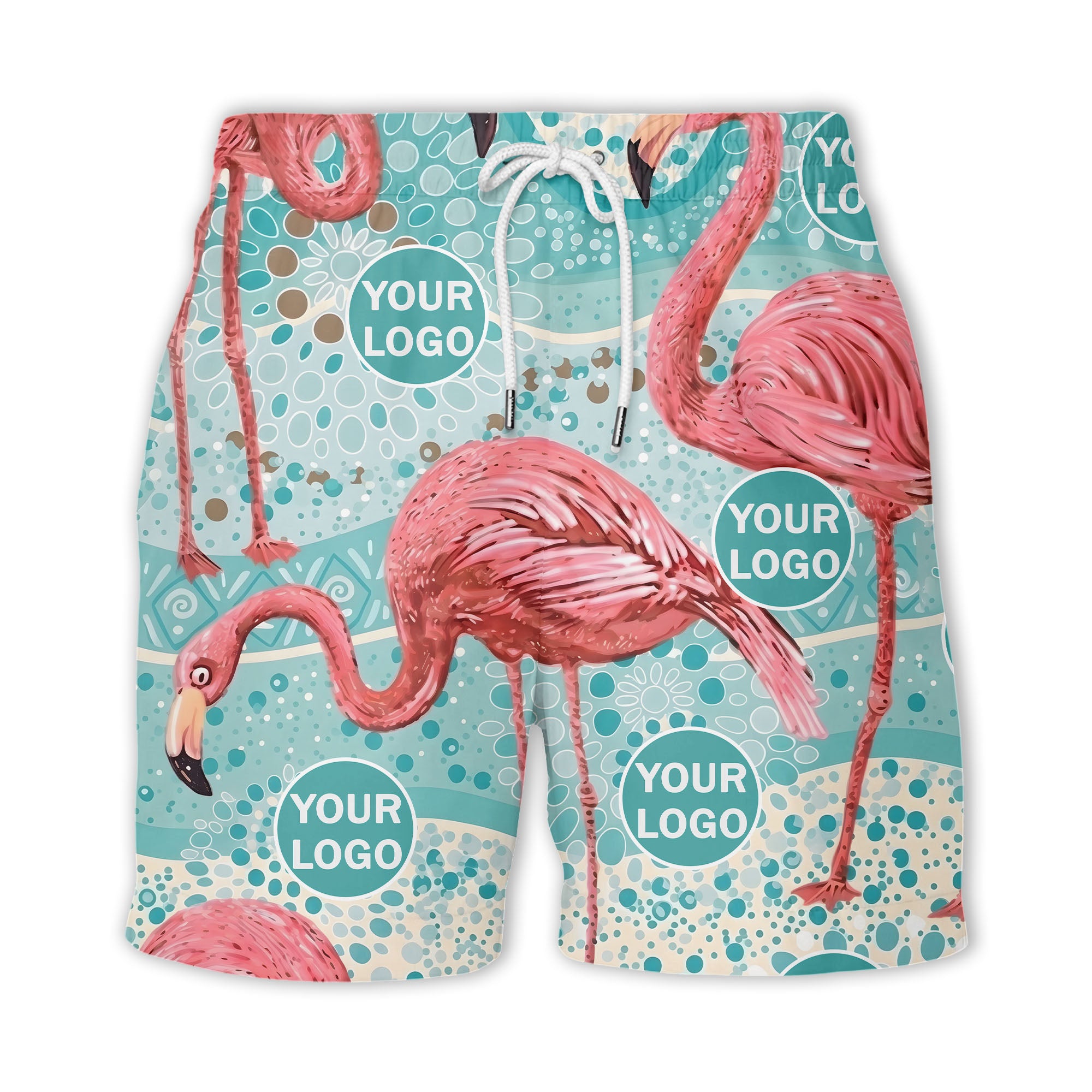 flamingo watercolor paradise pink birds teal circles hawaiian shirt