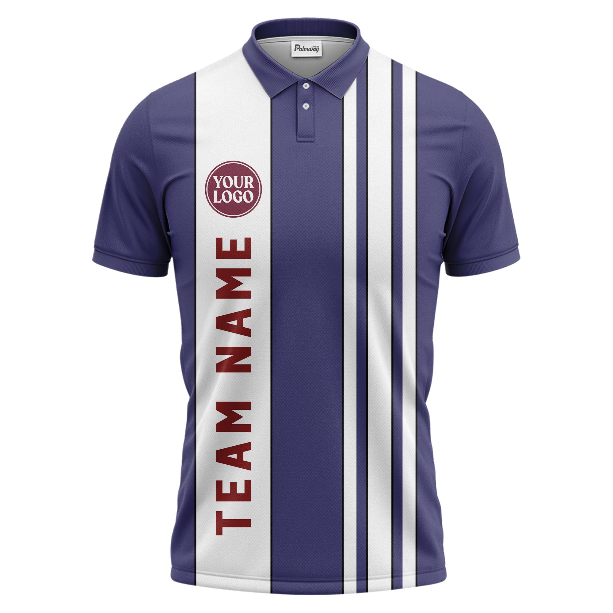 Geometric Maroon Black White Striped Team Polo Shirt With Custom Text Panel