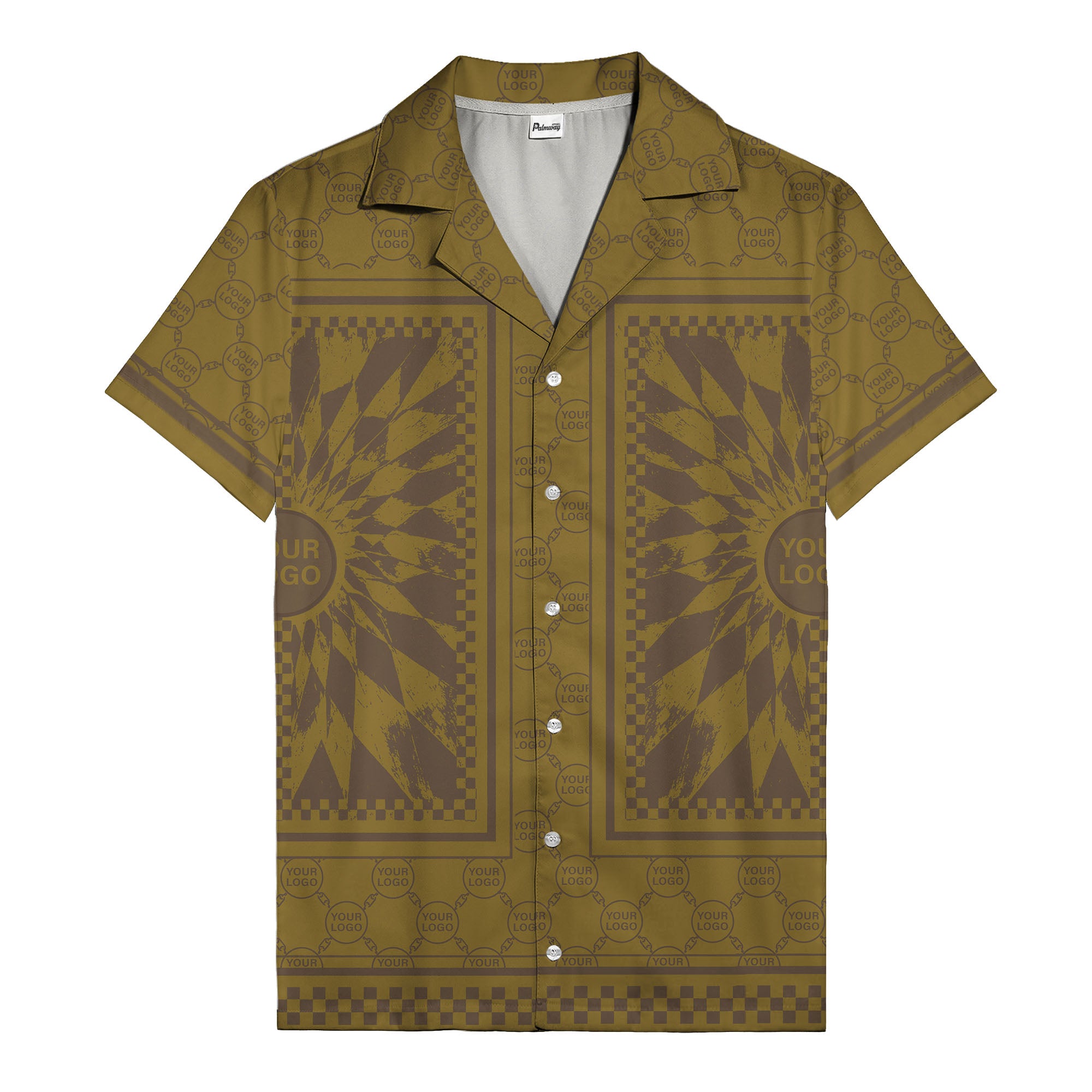 geometric palm leaves checkerboard border hawaiian shirt for men