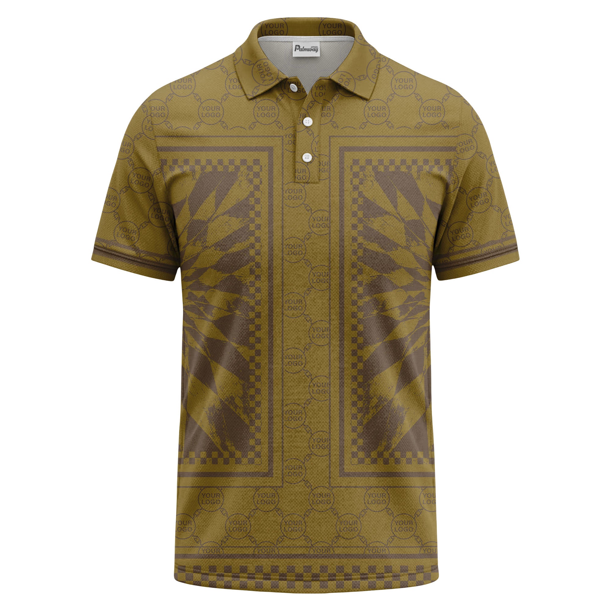 geometric palm leaves checkerboard border polo shirt