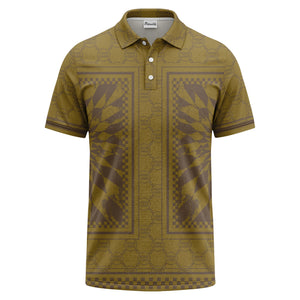 geometric palm leaves checkerboard border polo shirt