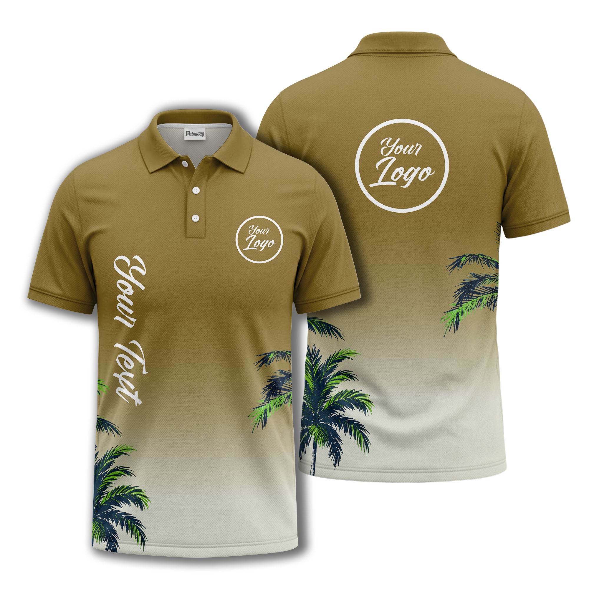 gradient fade palm trees silhouette polo shirt with custom text
