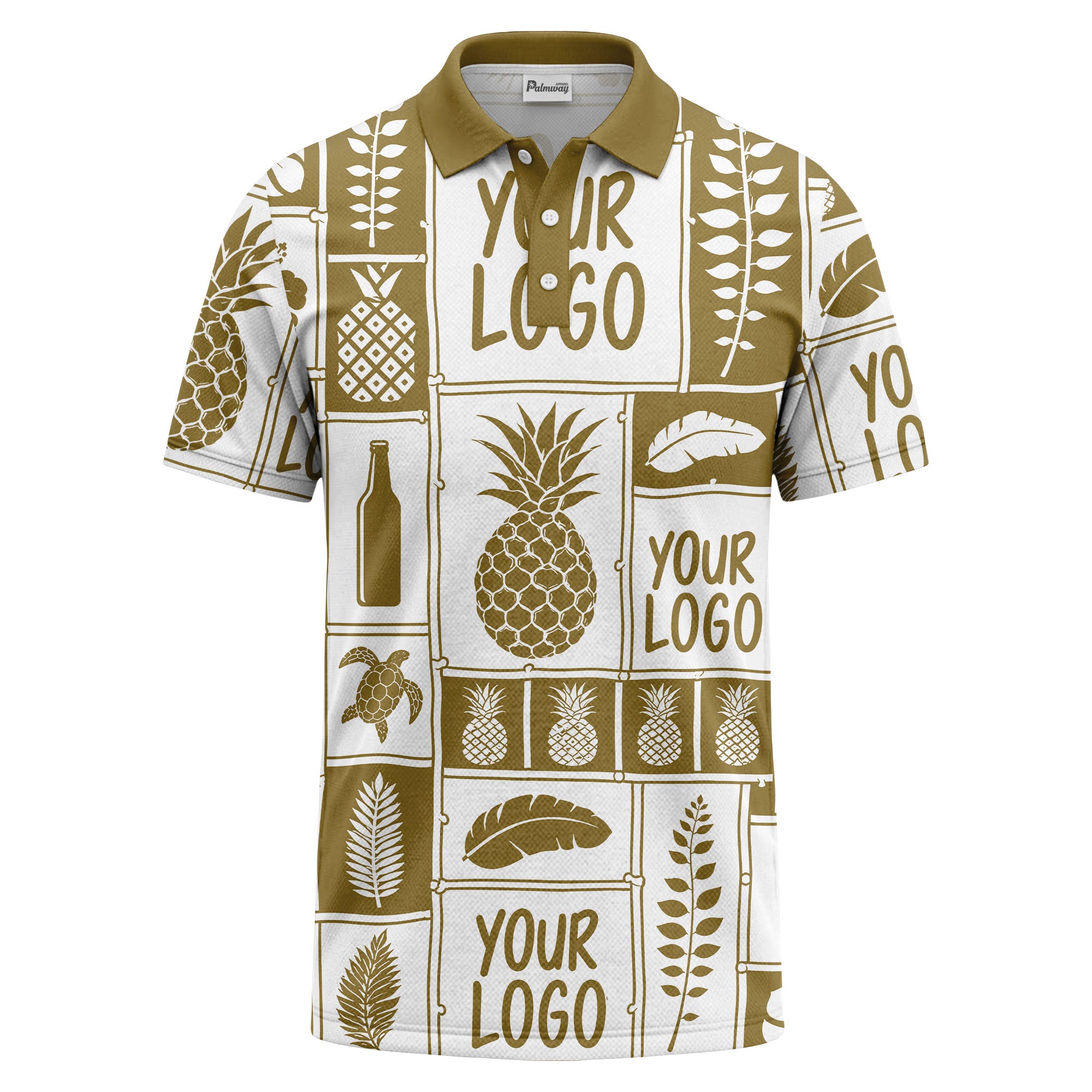 graphic pineapple & palm leaf repeat polo shirt for men