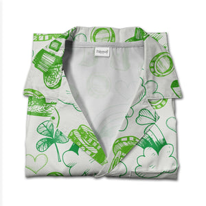 Hand-Drawn Irish Doodle Hawaiian Shirt with Shamrocks and Gold Stacks