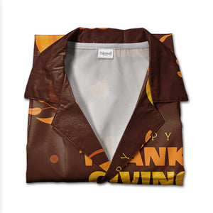 Happy Thanksgiving Hawaiian Shirt with Rustic Pumpkins and Oak Leaves