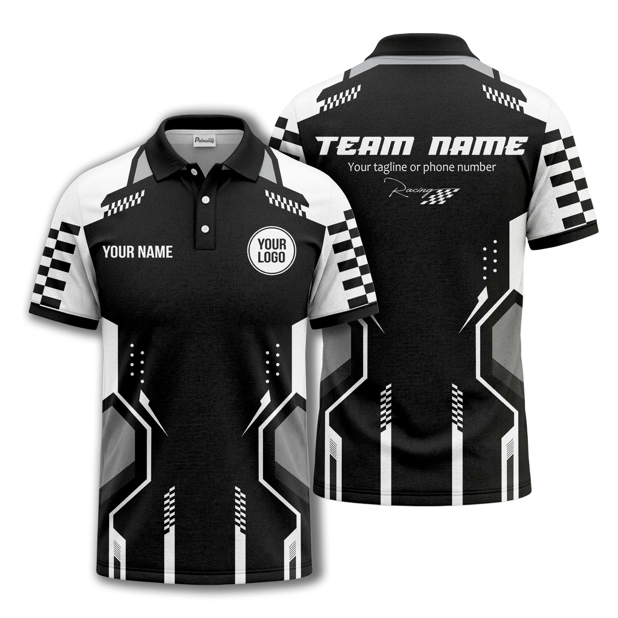 hexagonal checkerboard dots & lines modern geometric polo shirt