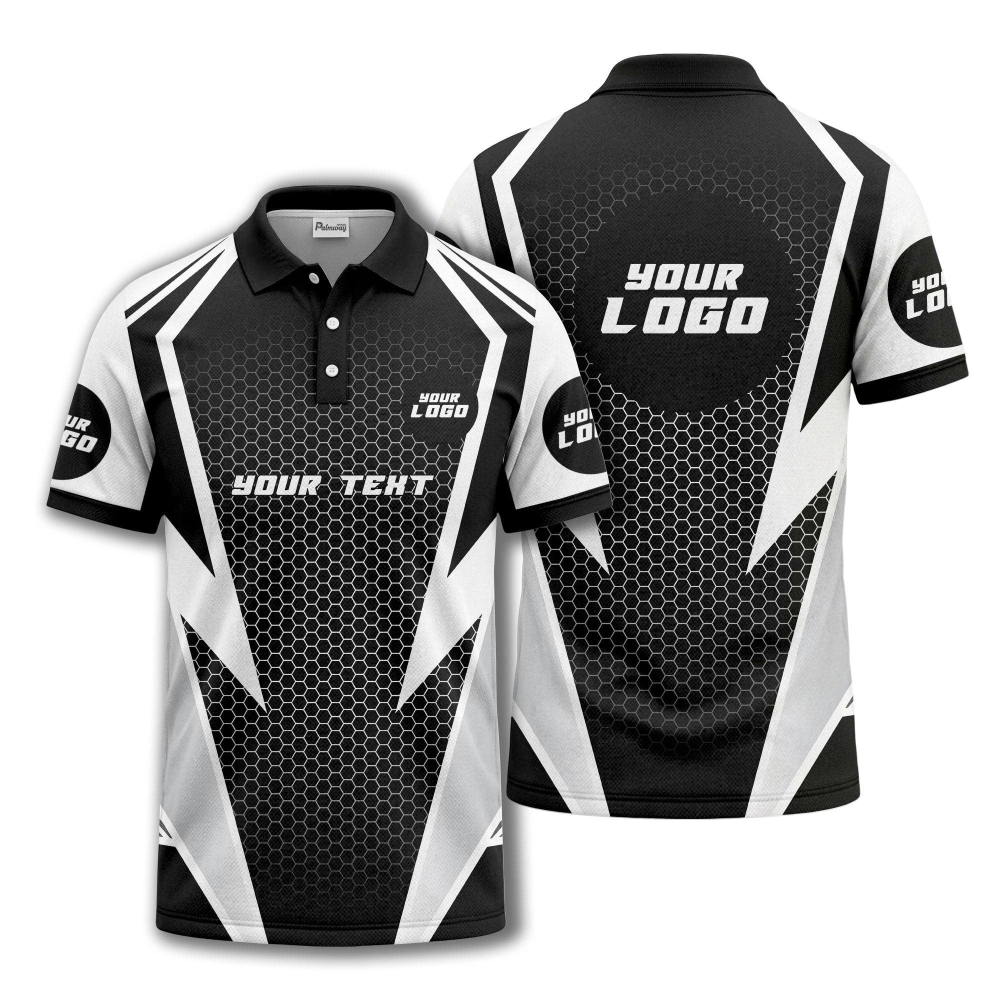 hexagonal grid geometric lines modern tech-inspired polo shirt