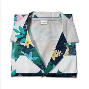 Hibiscus Floral Hawaiian Shirt on Navy White Horizontal Stripes