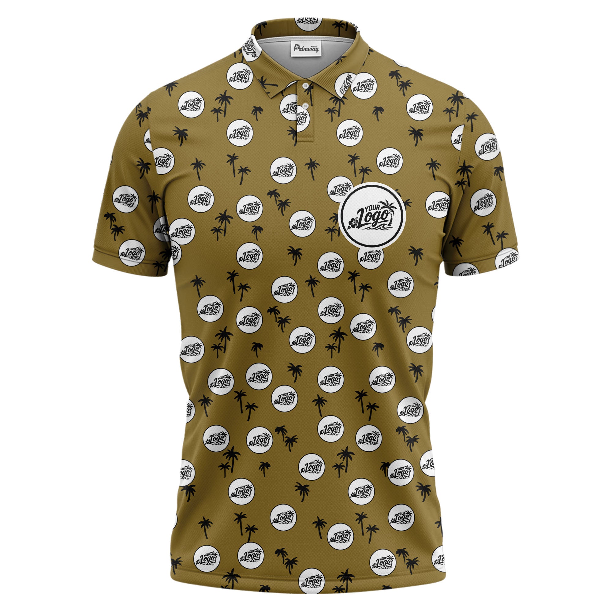 illustrated black tropical palm trees repeating polo shirt for summer beach days