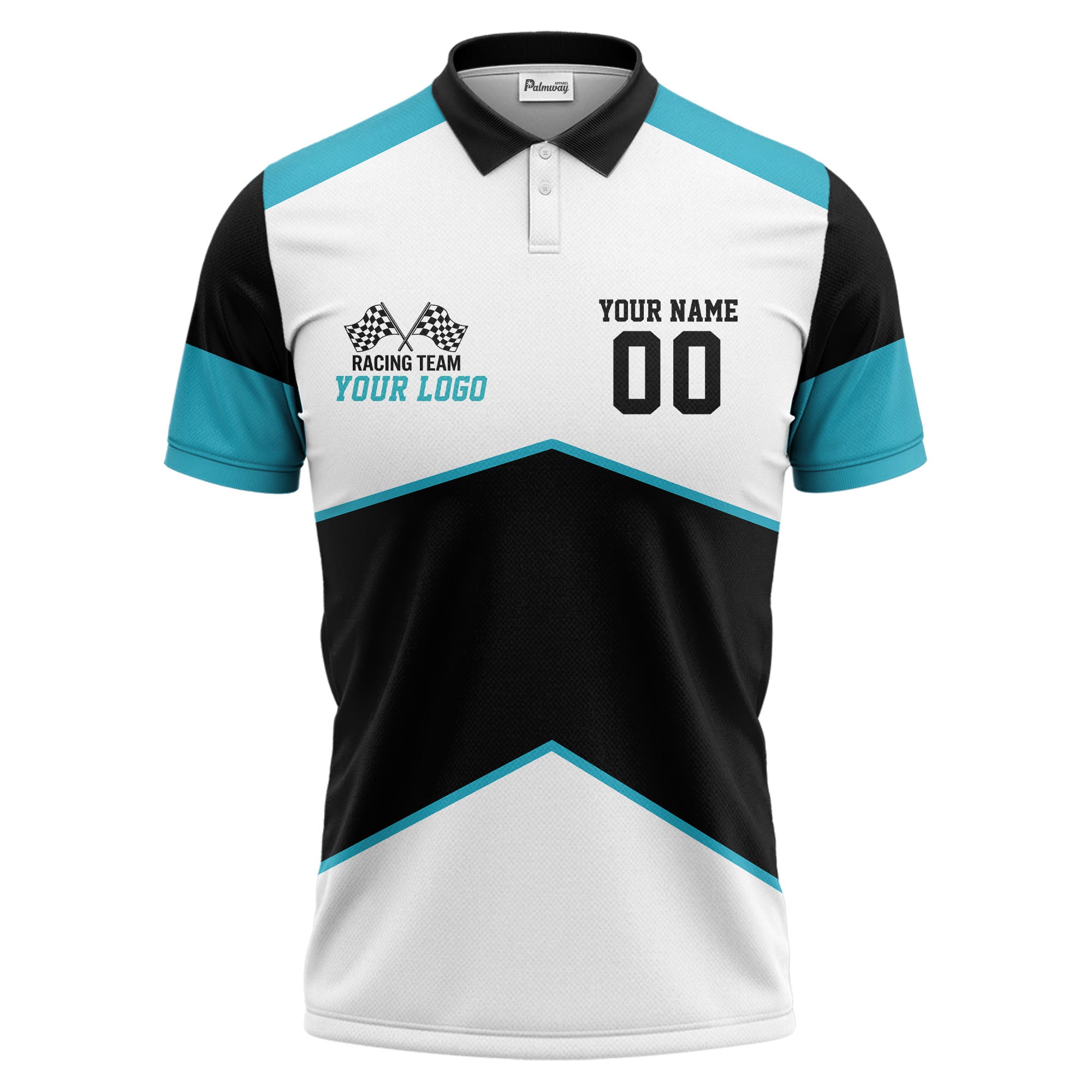 Illustrated Racing Flags Geometric Polo Shirt For Athletic Team Spirit