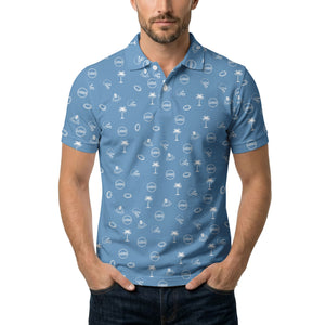 Illustrated Tropical Football Palm Tree Repeat Polo Shirt For Game Day
