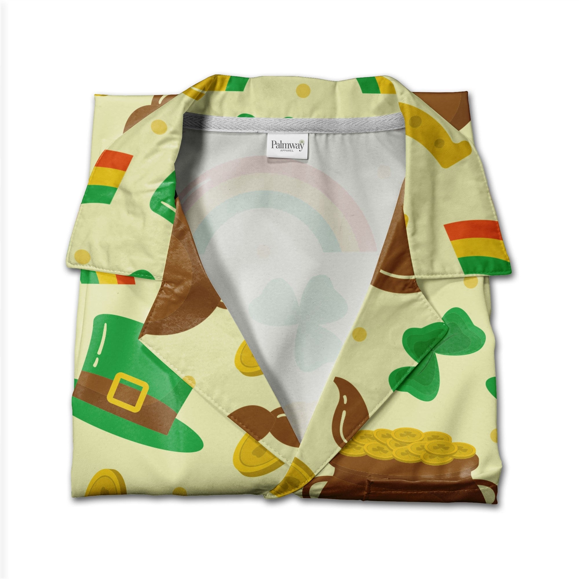 Irish Gnome Hawaiian Shirt with Bearded Characters Shamrocks and Beer Mugs