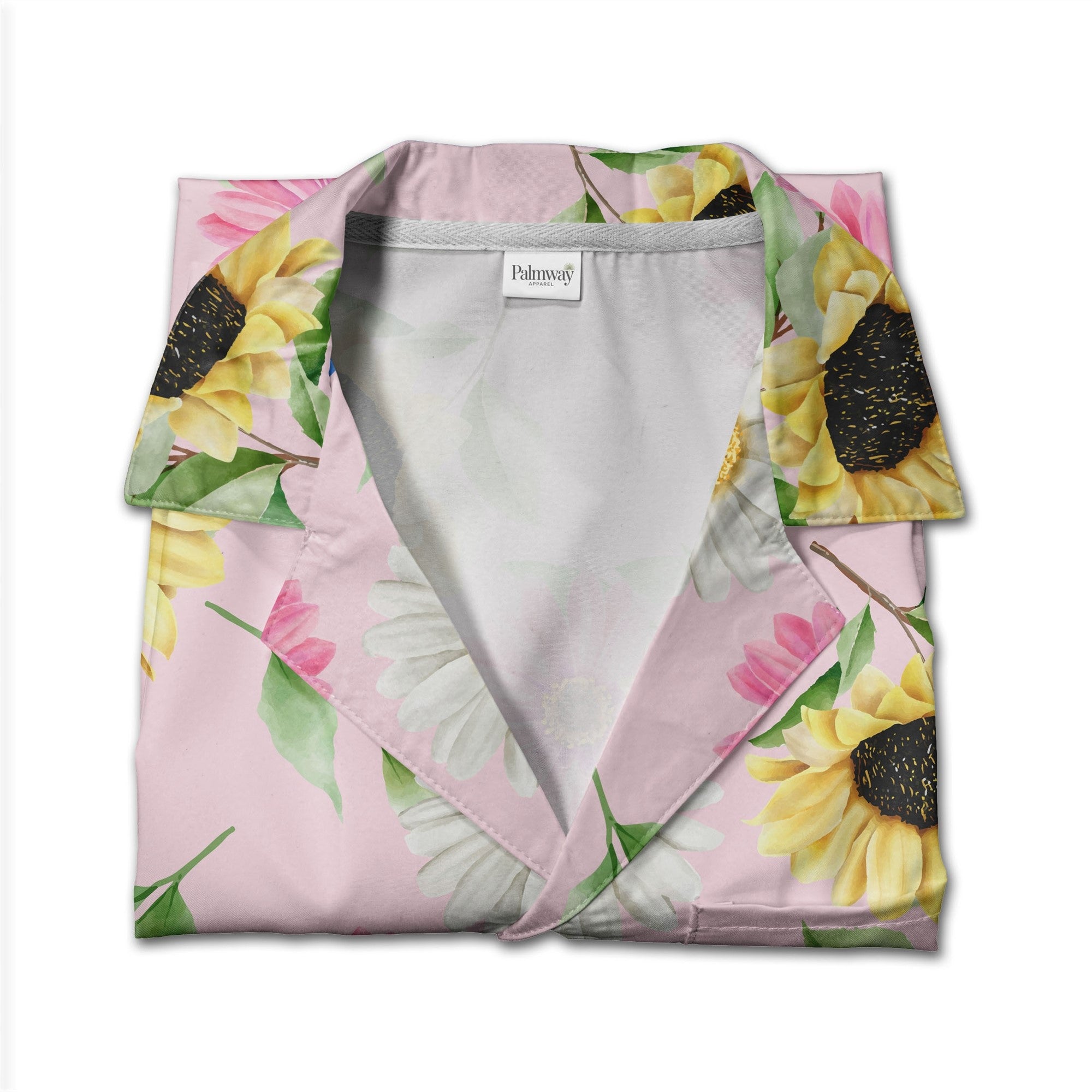 Joyful Sunflower and Pink Gerbera Hawaiian Shirt on Pastel Pink