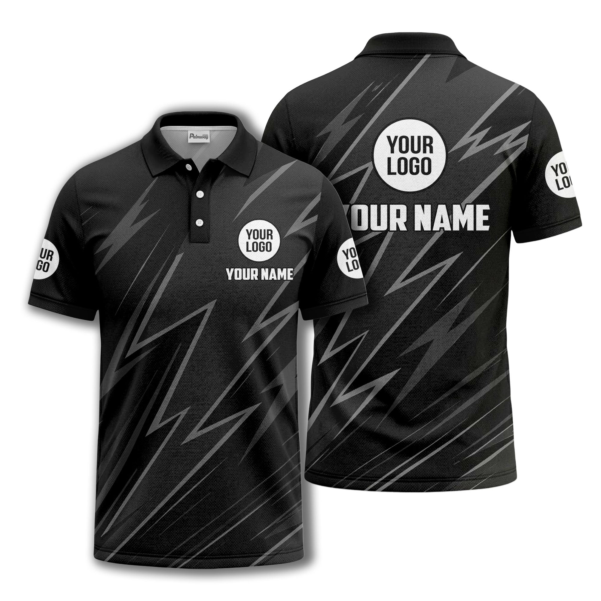 lightning bolt pattern with custom logo and name polo shirt for men