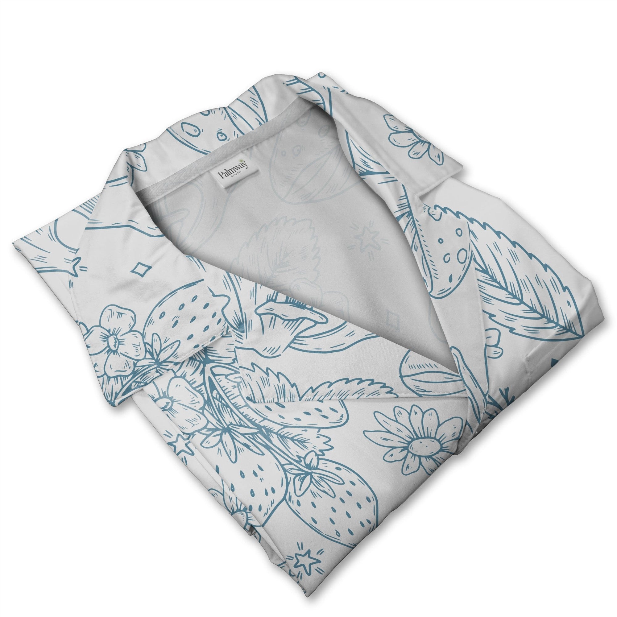 Line Art Mushroom Hawaiian Shirt with Strawberries and Stars