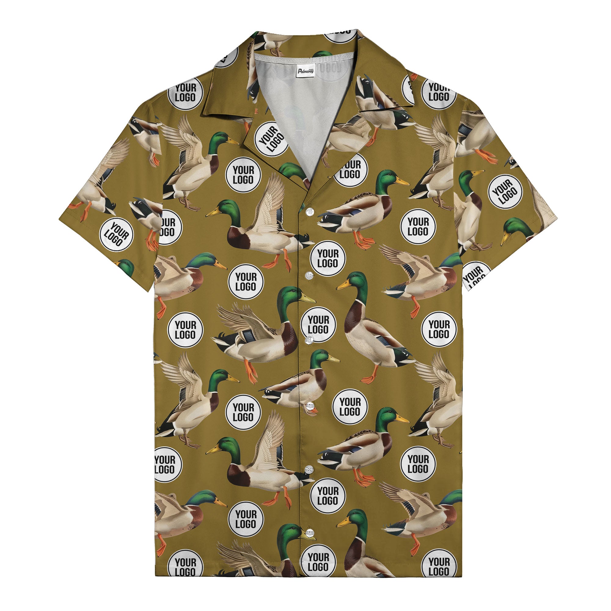 mallard ducks in flight hawaiian shirt with custom logo repeat pattern men's