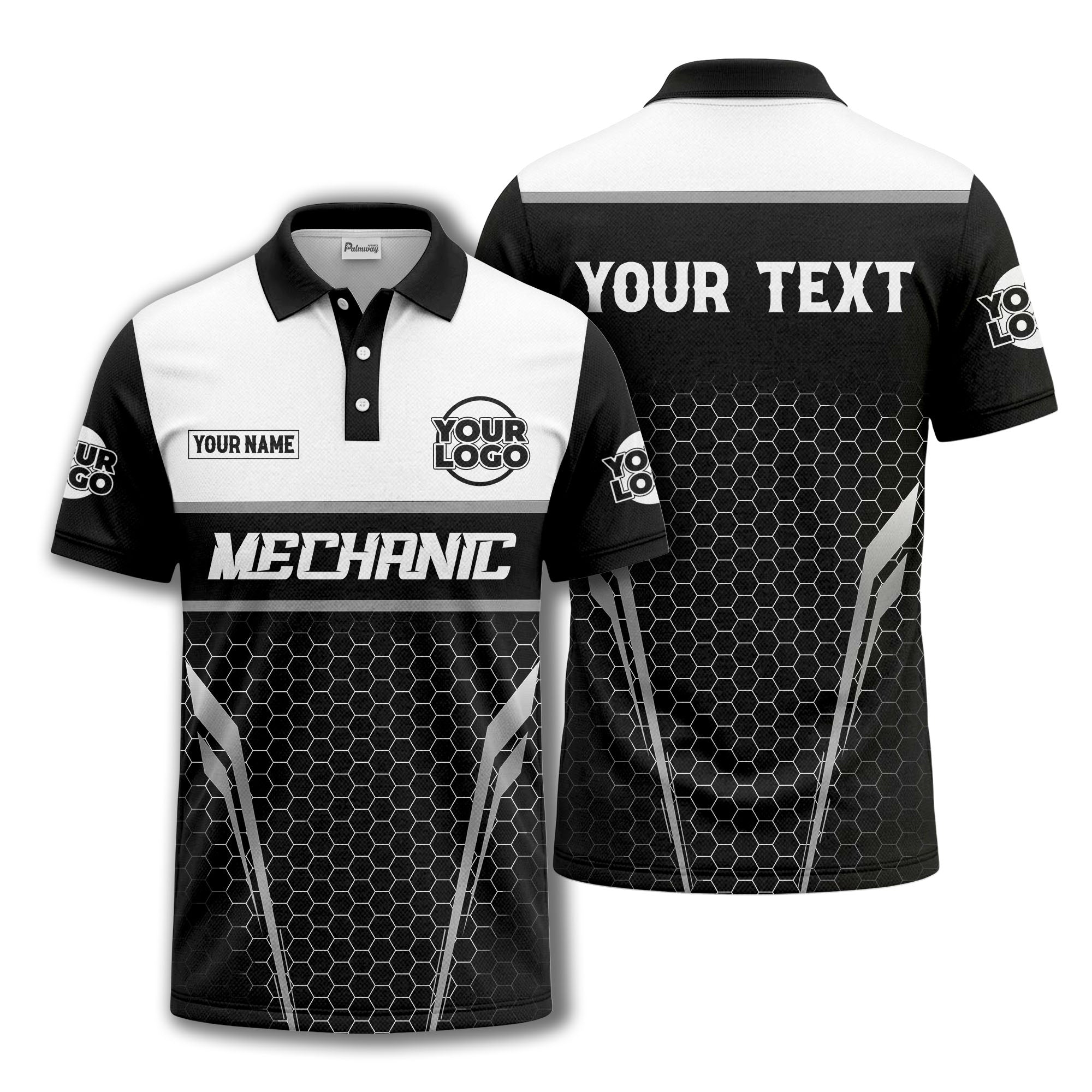 mechanic hexagon geometric pattern corporate uniform custom polo shirt