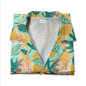 Modern Abstract Pineapple Hawaiian Shirt on Mint Green Background