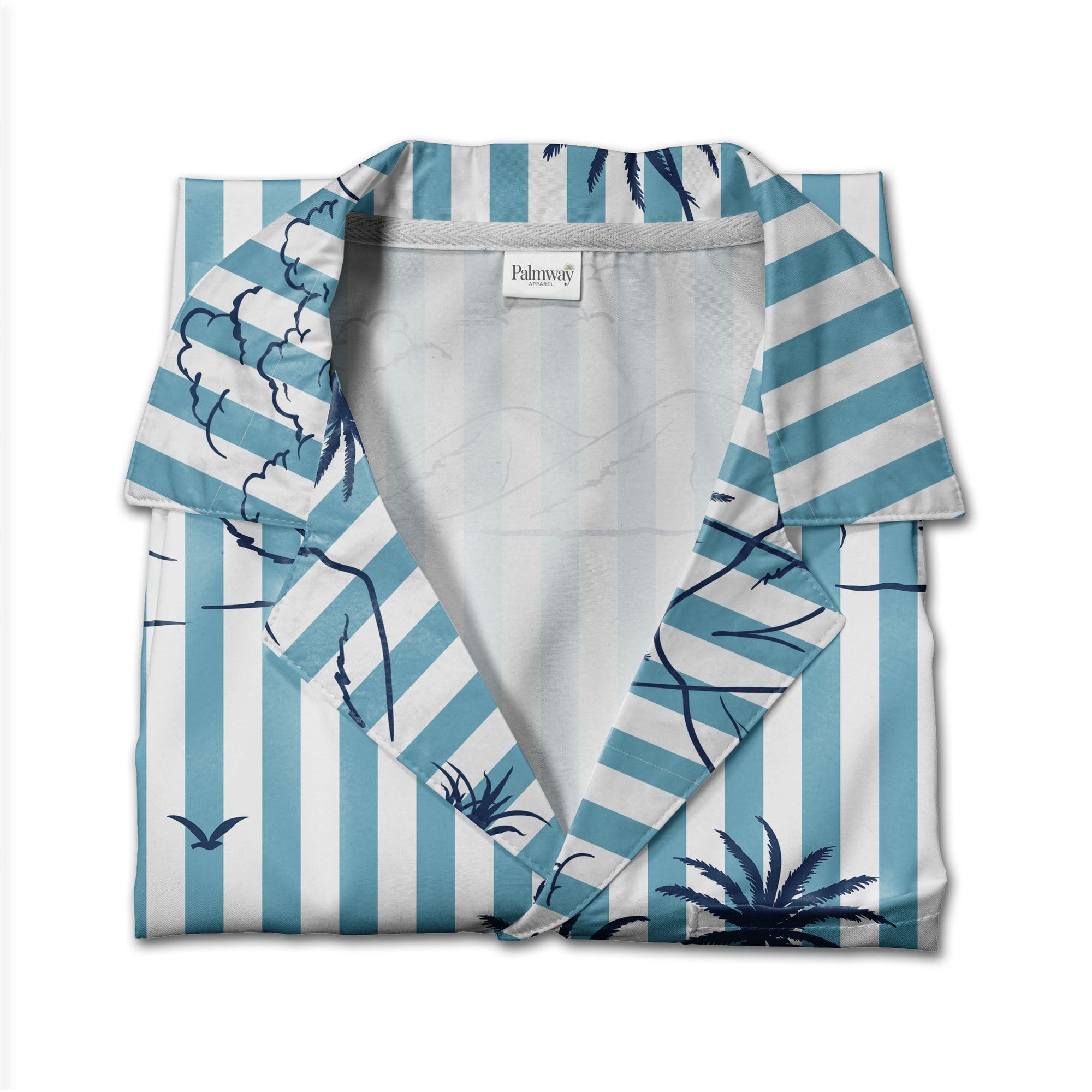 Modern Tropical Hawaiian Shirt on Black White Horizontal Stripes