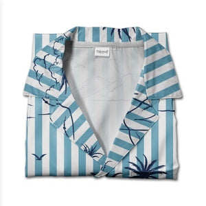Modern Tropical Hawaiian Shirt on Black White Horizontal Stripes