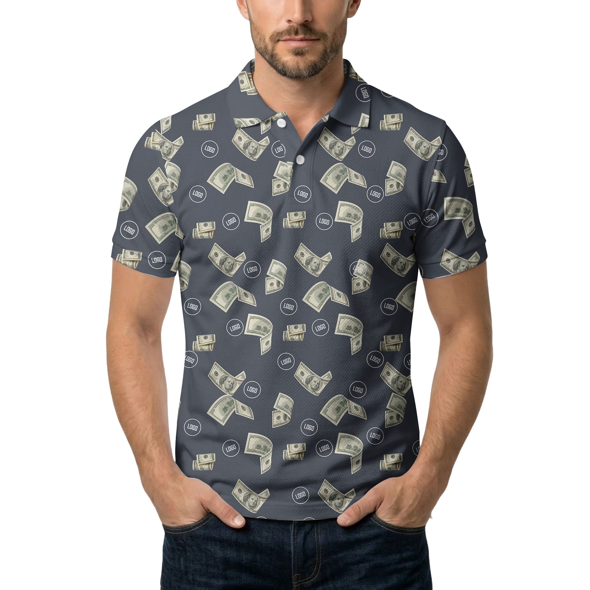Money Rain Dollar Bills Repeating Pattern Polo Shirt For Men