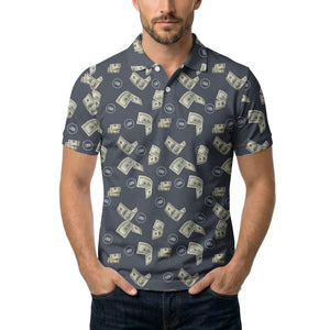 Money Rain Dollar Bills Repeating Pattern Polo Shirt For Men