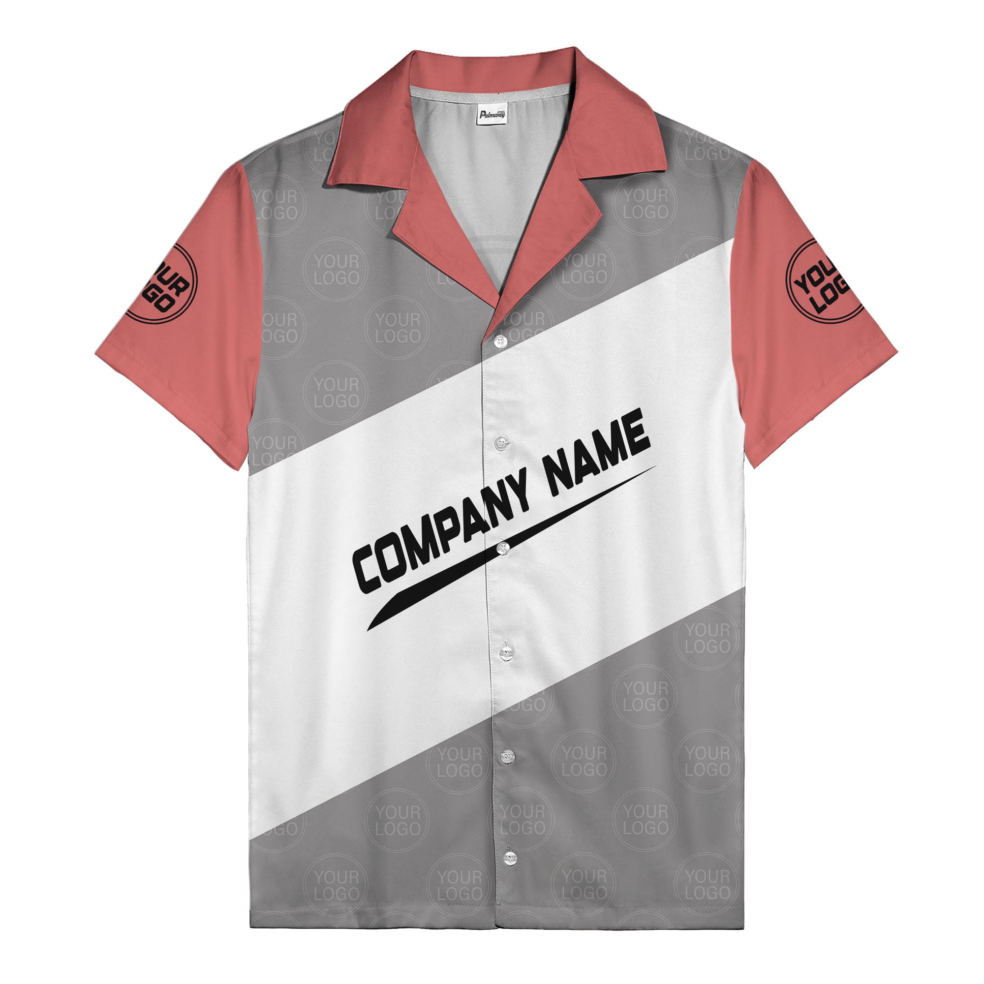 monochrome diagonal stripes & custom logo company name hawaiian shirt