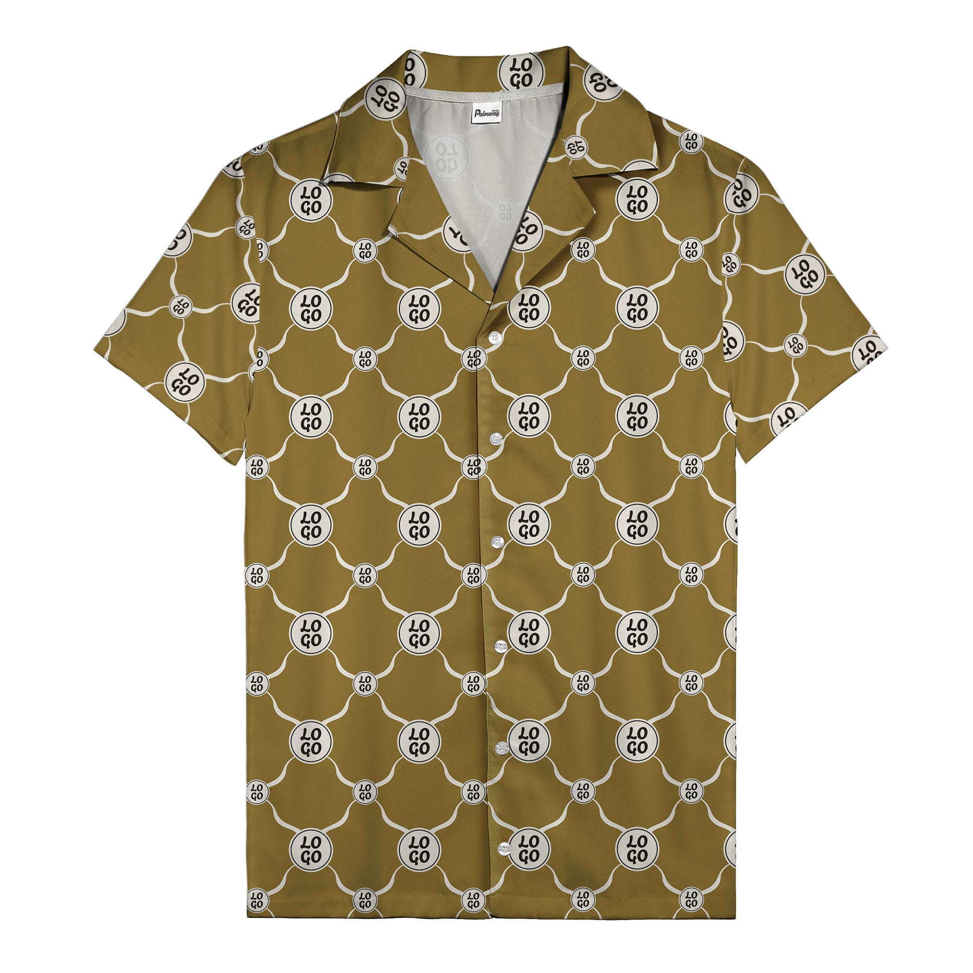 monochrome interlocking circles & logo repeat pattern hawaiian shirt for men