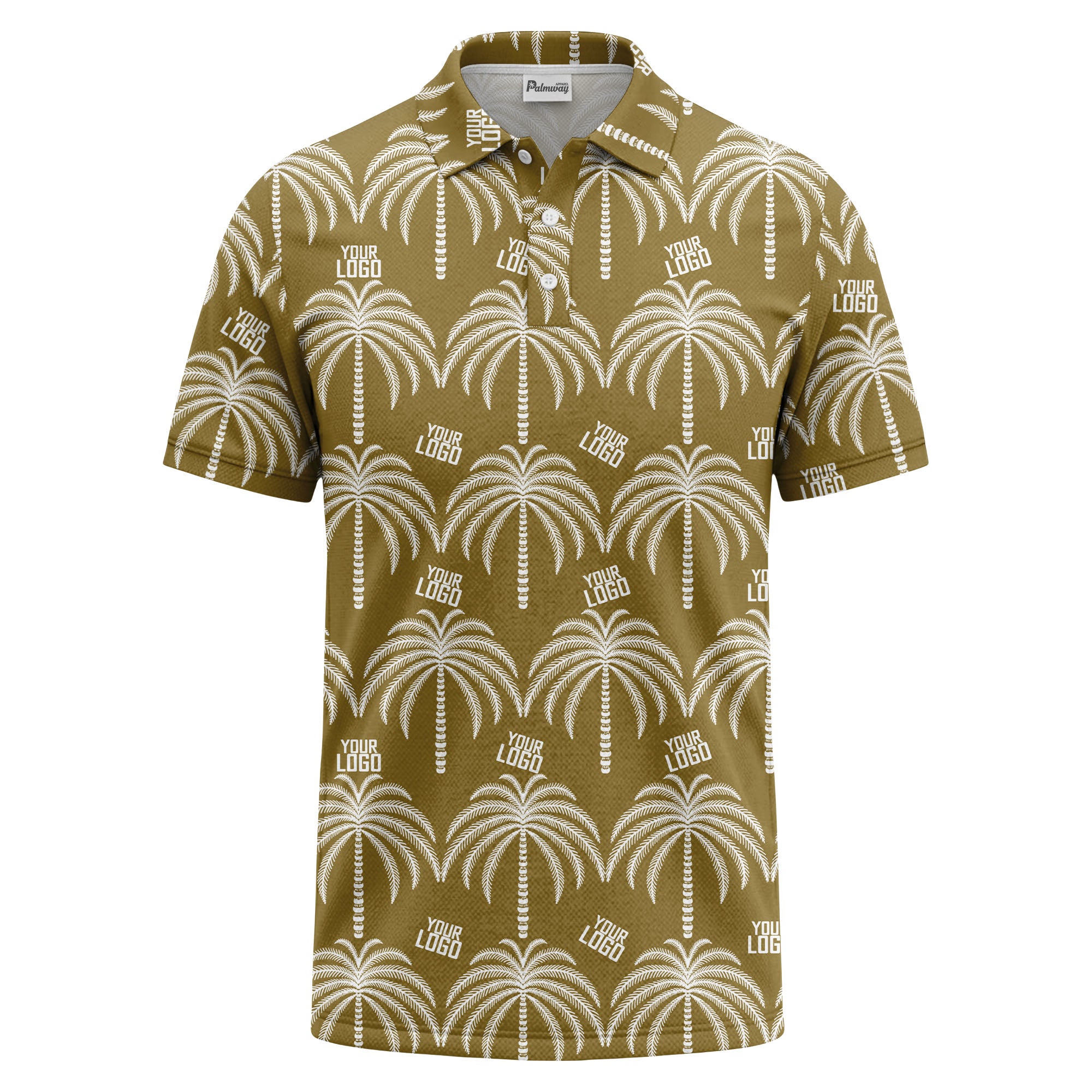 monochrome palm tree logo repeat hawaiian graphic polo shirt