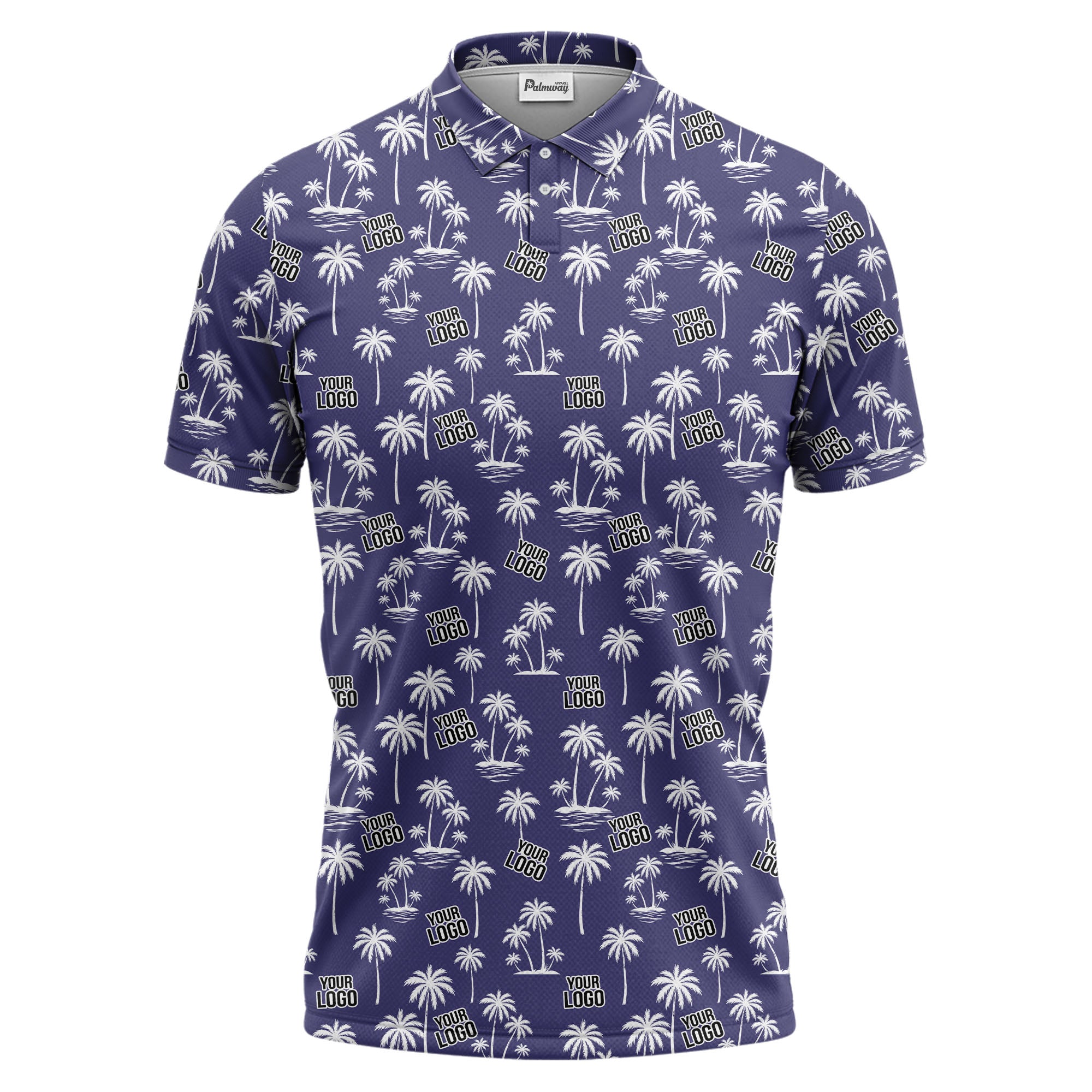 monochrome palm trees & custom logo repeat black white polo shirt