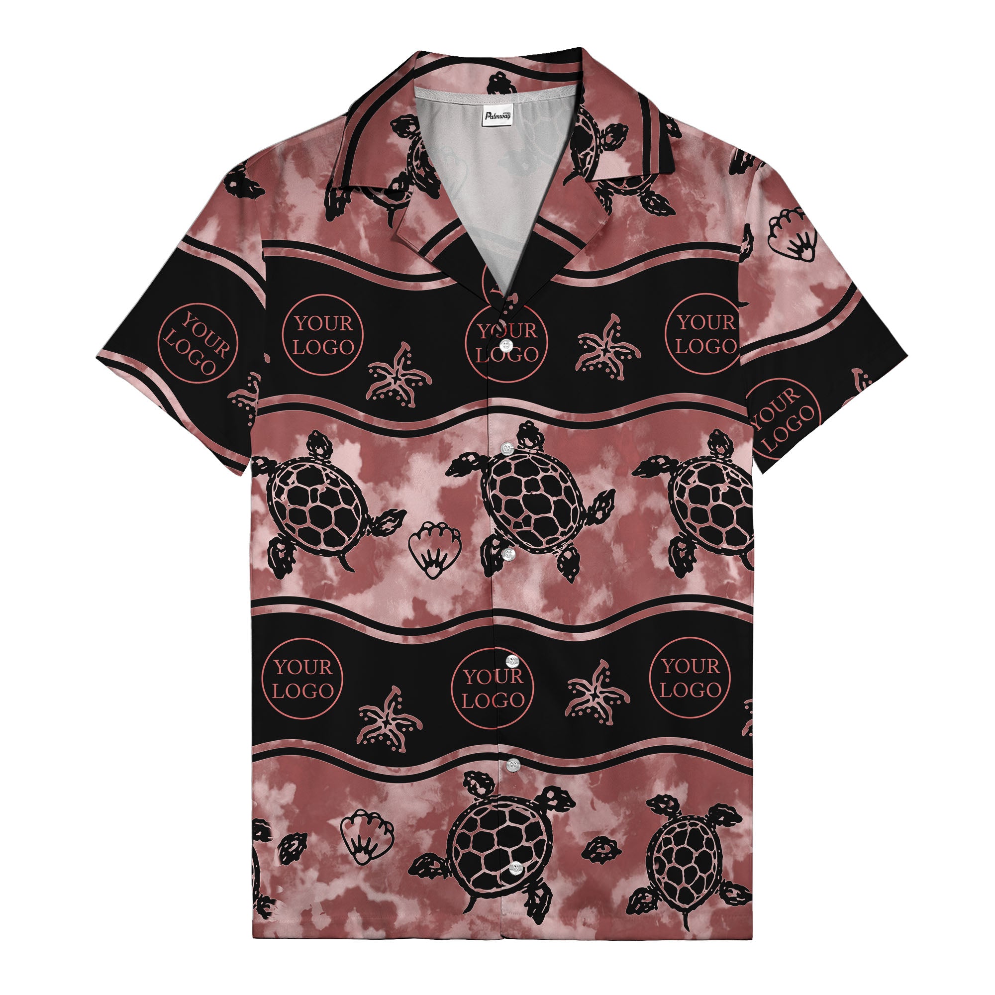 monochrome sea turtles & starfish repeat pattern hawaiian shirt for men