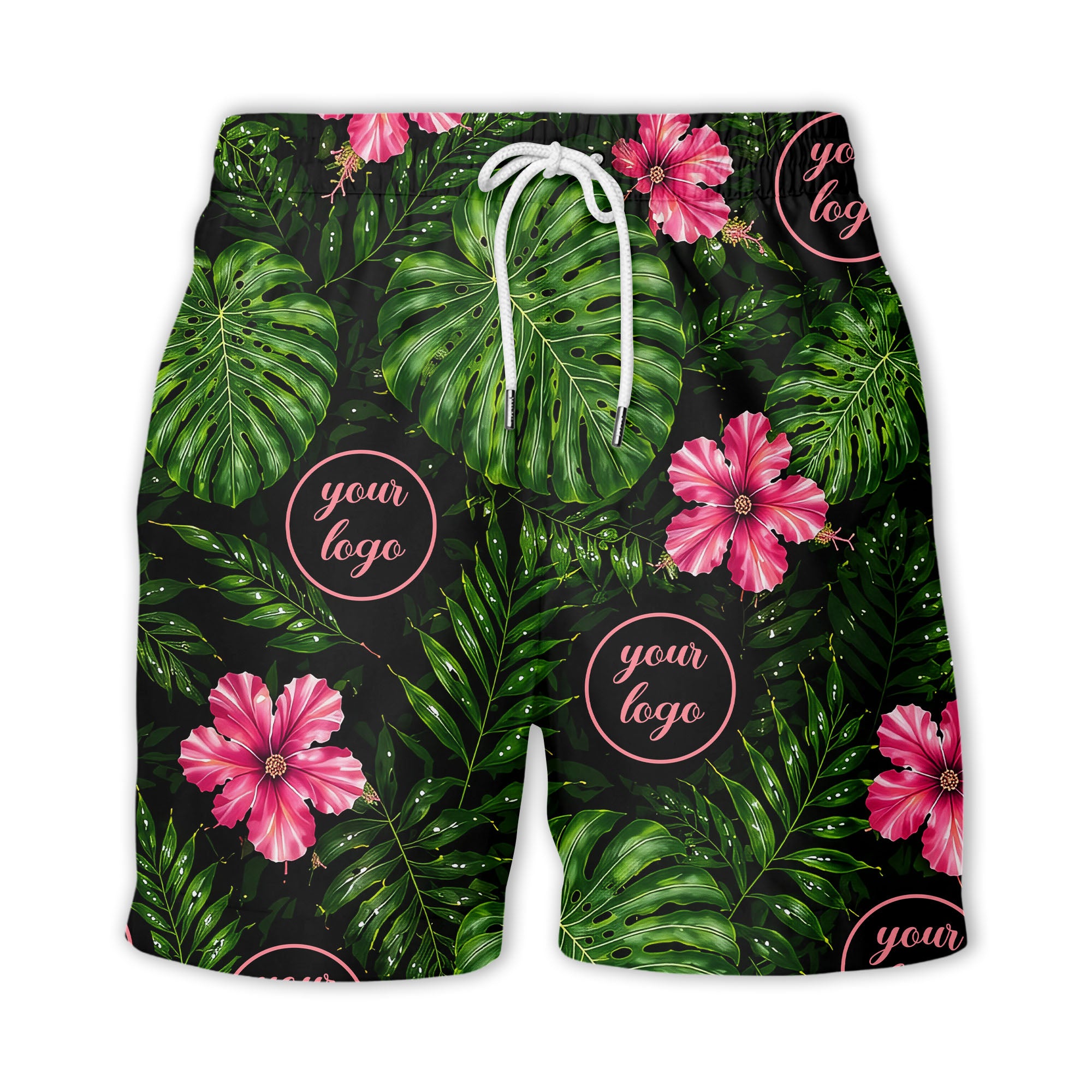 monstera leaves pink hibiscus watercolor hawaiian shirt for men