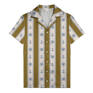 nautical anchors & custom logo repeat hawaiian shirt for men