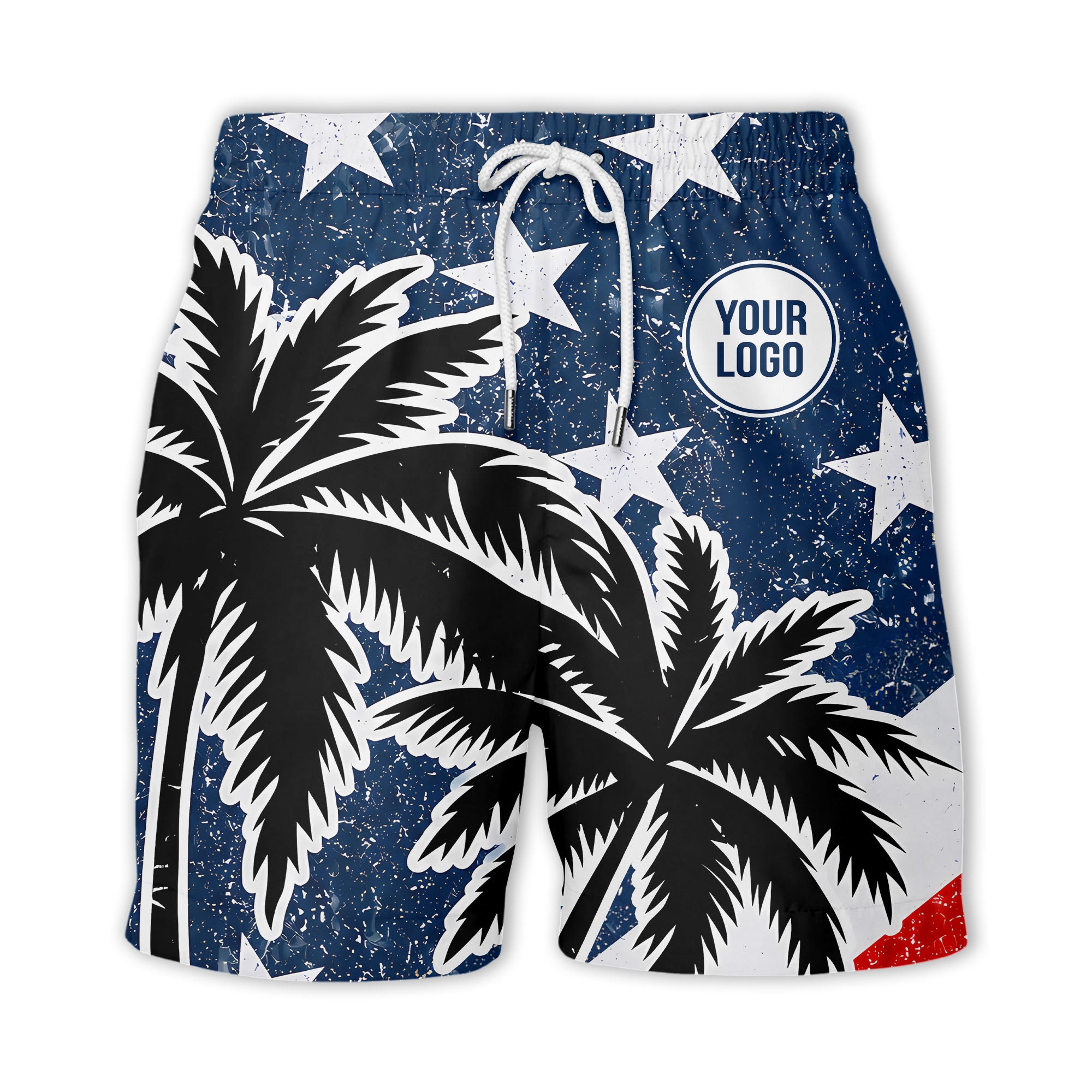 navy stars & stripes palm trees patriotic hawaiian shirt