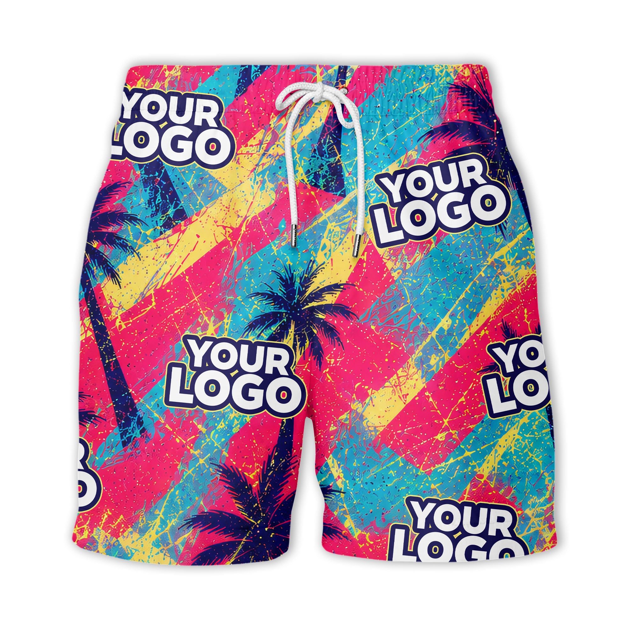 neon palm trees & custom logo electric aloha hawaiian shirt