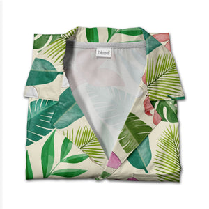 Pale Aqua Blue Watercolor Plumeria Hawaiian Shirt with Ranunculus and Palm