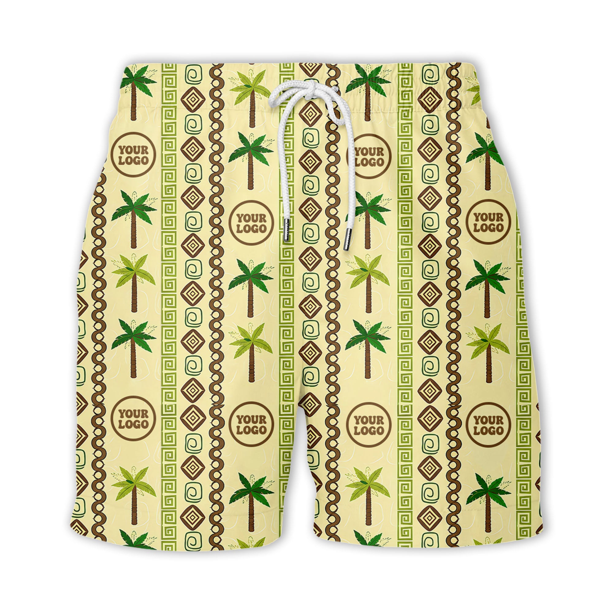 palm tree & monogram logo repeat vintage beige hawaiian shirt