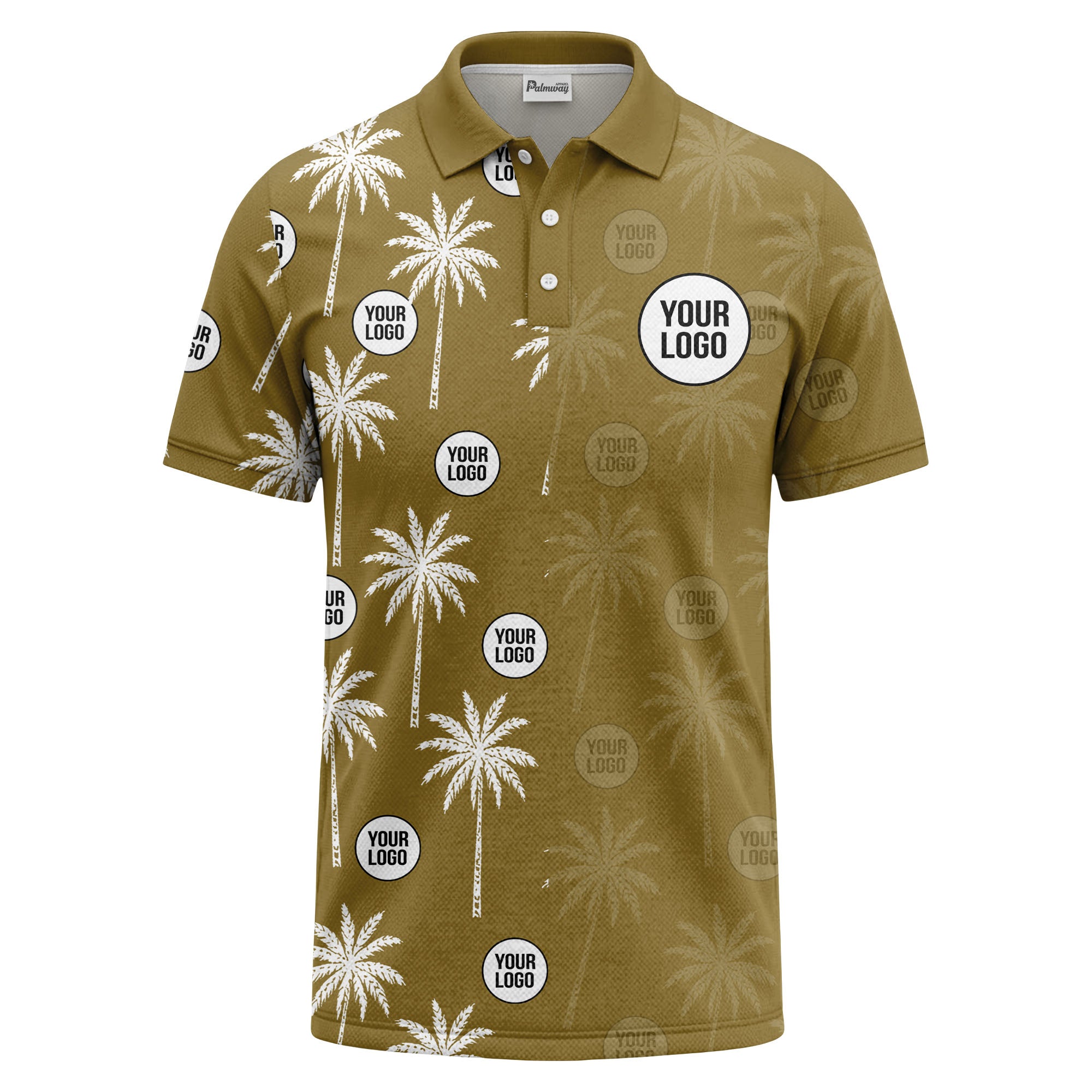 palm trees & custom logo circle repeat graphic polo shirt