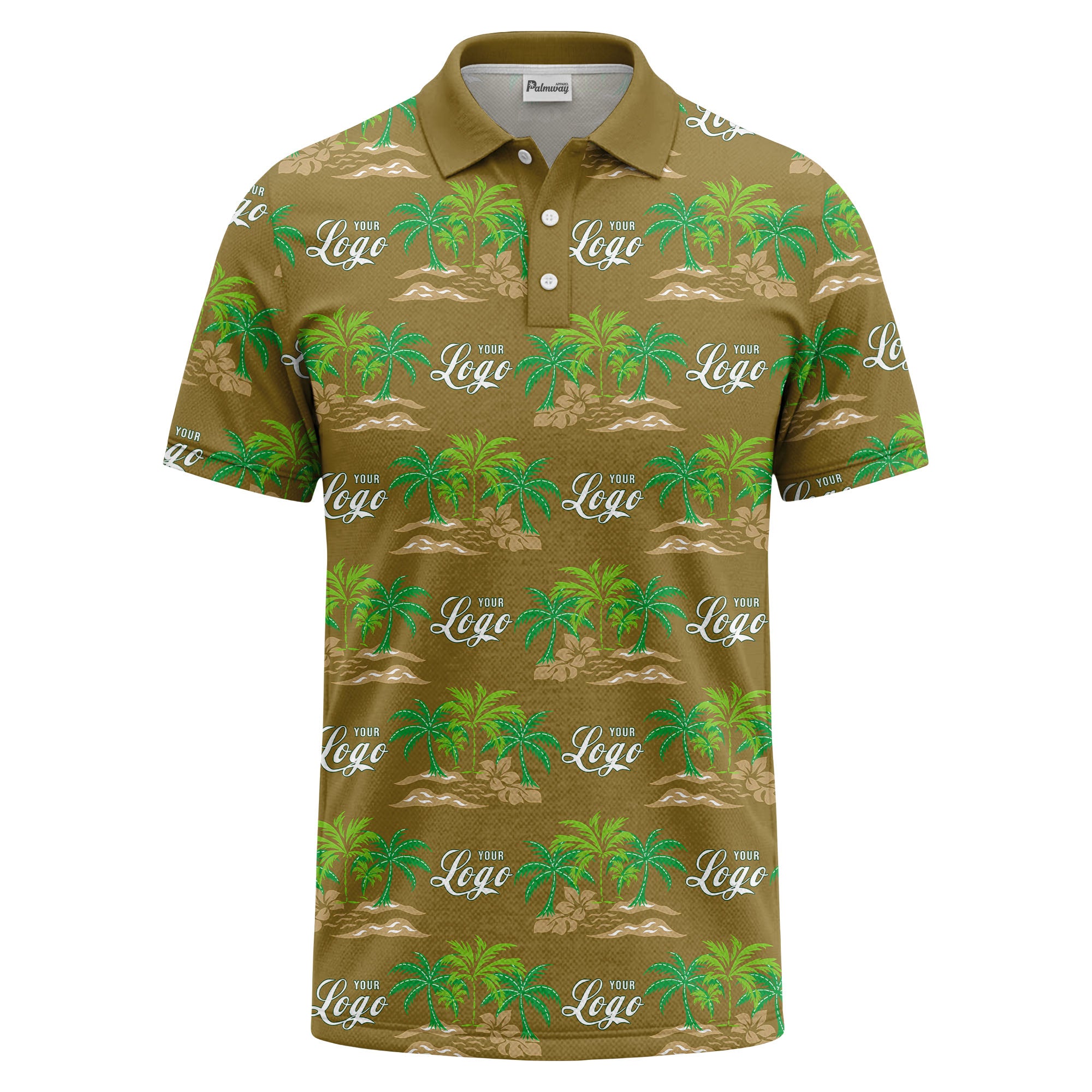 palm trees island scene repeat graphic polo shirt for men
